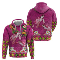 Hawaiian Lei Turtle and Plumeria Zip Hoodie Polynerian Art Tattoo-Plum Pink Color LT03 - Polynesian Pride