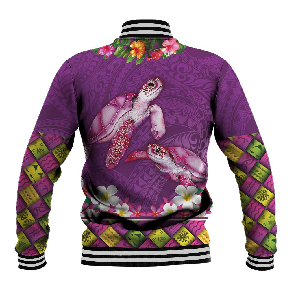 Hawaiian Lei Turtle and Plumeria Baseball Jacket Polynerian Art Tattoo-Mauve Color