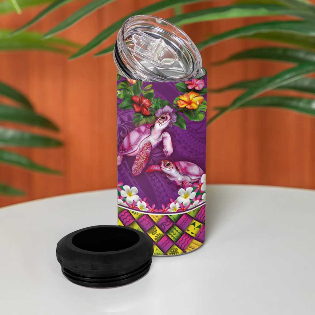 Hawaiian Lei Turtle and Plumeria 4 in 1 Can Cooler Tumbler Polynerian Art Tattoo-Mauve Color LT03 - Polynesian Pride
