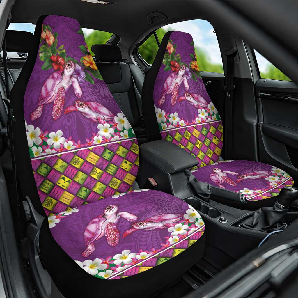 Hawaiian Lei Turtle and Plumeria Car Seat Cover Polynerian Art Tattoo-Mauve Color LT03 One Size Purple - Polynesian Pride