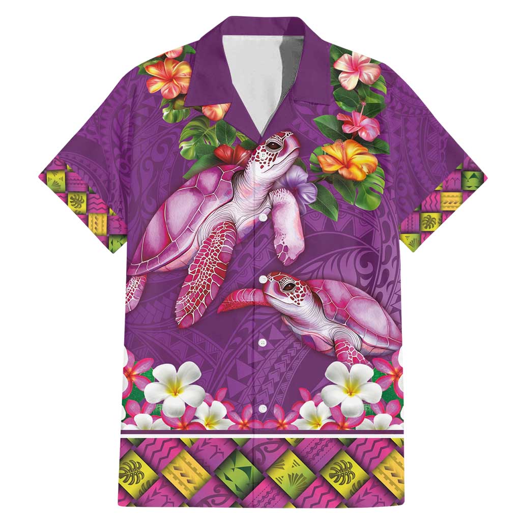 Hawaiian Lei Turtle and Plumeria Family Matching Mermaid Dress and Hawaiian Shirt Polynerian Art Tattoo-Mauve Color LT03 Dad's Shirt - Short Sleeve Purple - Polynesian Pride