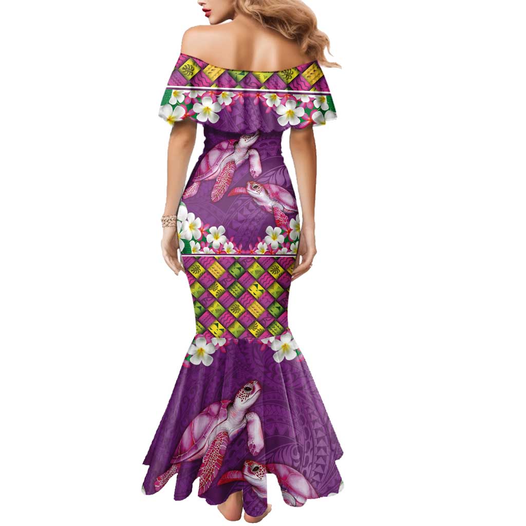 Hawaiian Lei Turtle and Plumeria Family Matching Mermaid Dress and Hawaiian Shirt Polynerian Art Tattoo-Mauve Color LT03 - Polynesian Pride
