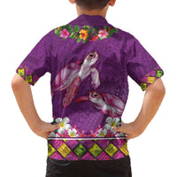 Hawaiian Lei Turtle and Plumeria Family Matching Off The Shoulder Long Sleeve Dress and Hawaiian Shirt Polynerian Art Tattoo-Mauve Color LT03 - Polynesian Pride