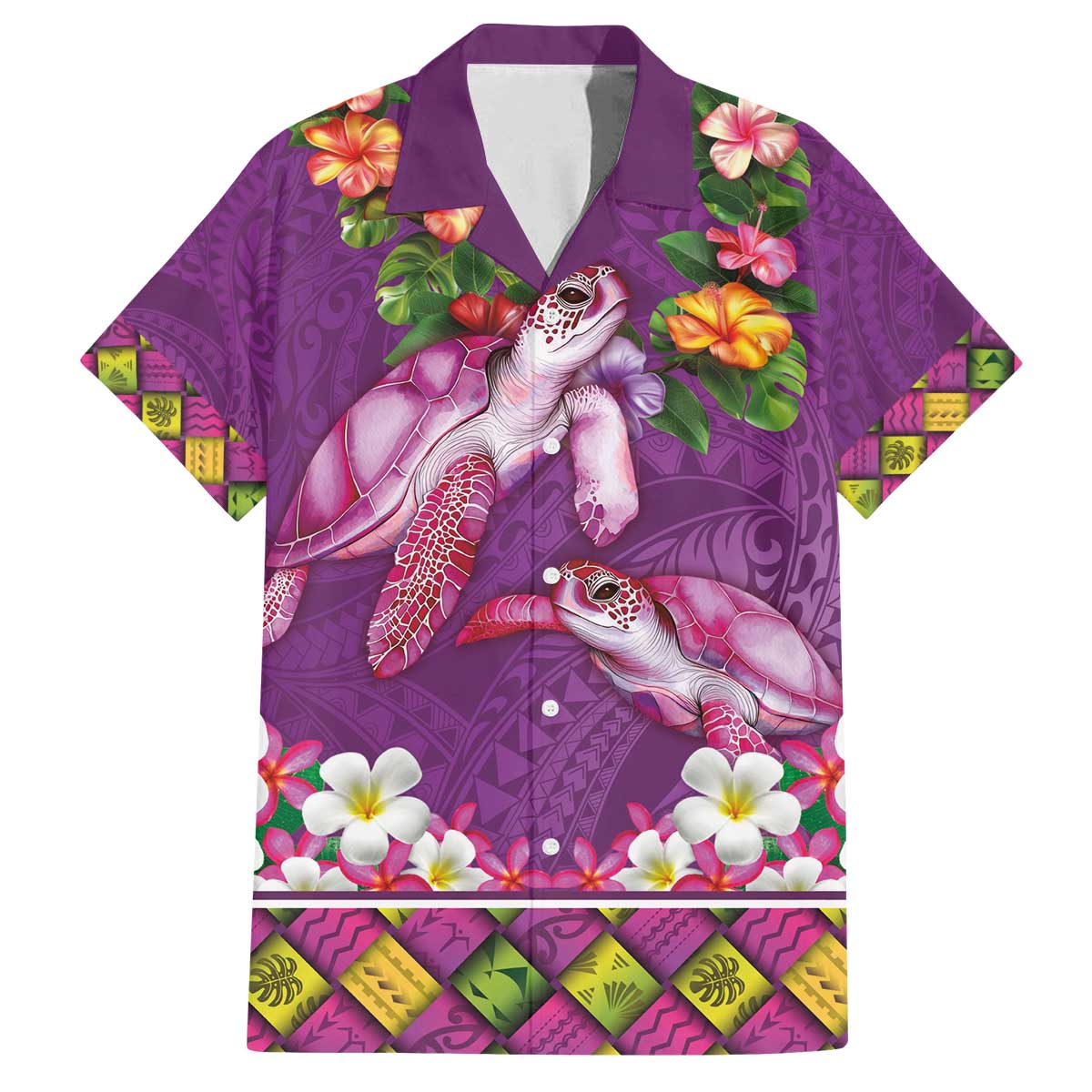 Hawaiian Lei Turtle and Plumeria Family Matching Off The Shoulder Long Sleeve Dress and Hawaiian Shirt Polynerian Art Tattoo-Mauve Color LT03 Dad's Shirt - Short Sleeve Purple - Polynesian Pride
