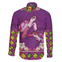 Hawaiian Lei Turtle and Plumeria Family Matching Off The Shoulder Long Sleeve Dress and Hawaiian Shirt Polynerian Art Tattoo-Mauve Color LT03 - Polynesian Pride