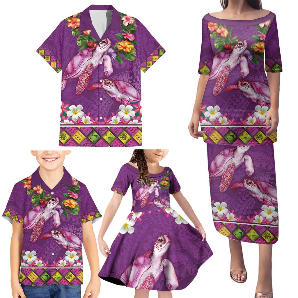 Hawaiian Lei Turtle and Plumeria Family Matching Puletasi and Hawaiian Shirt Polynerian Art Tattoo-Mauve Color LT03 - Polynesian Pride