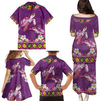 Hawaiian Lei Turtle and Plumeria Family Matching Puletasi and Hawaiian Shirt Polynerian Art Tattoo-Mauve Color LT03 - Polynesian Pride