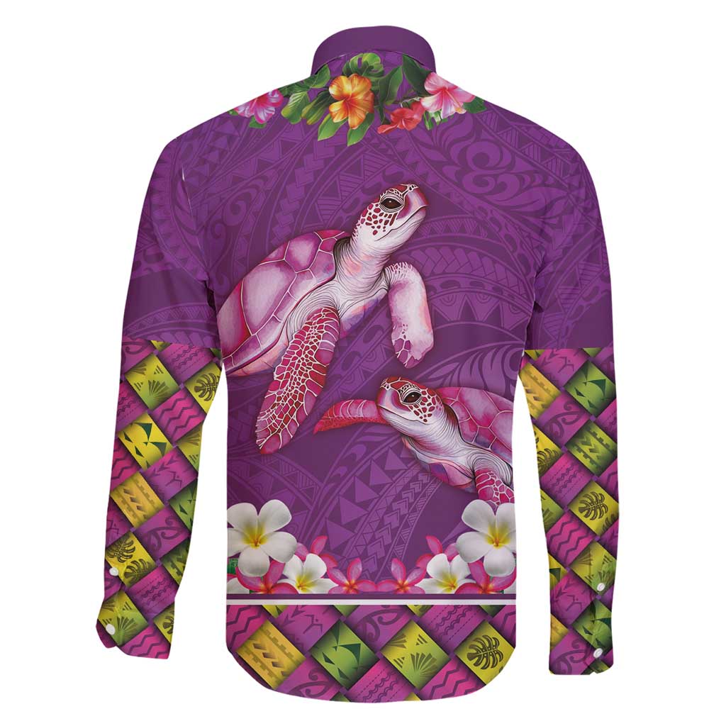 Hawaiian Lei Turtle and Plumeria Family Matching Short Sleeve Bodycon Dress and Hawaiian Shirt Polynerian Art Tattoo-Mauve Color LT03 - Polynesian Pride
