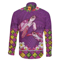 Hawaiian Lei Turtle and Plumeria Family Matching Short Sleeve Bodycon Dress and Hawaiian Shirt Polynerian Art Tattoo-Mauve Color LT03 - Polynesian Pride