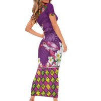Hawaiian Lei Turtle and Plumeria Family Matching Short Sleeve Bodycon Dress and Hawaiian Shirt Polynerian Art Tattoo-Mauve Color LT03 - Polynesian Pride