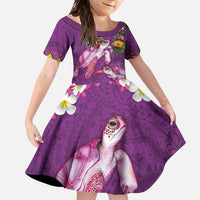 Hawaiian Lei Turtle and Plumeria Family Matching Tank Maxi Dress and Hawaiian Shirt Polynerian Art Tattoo-Mauve Color LT03 Daughter's Dress Purple - Polynesian Pride