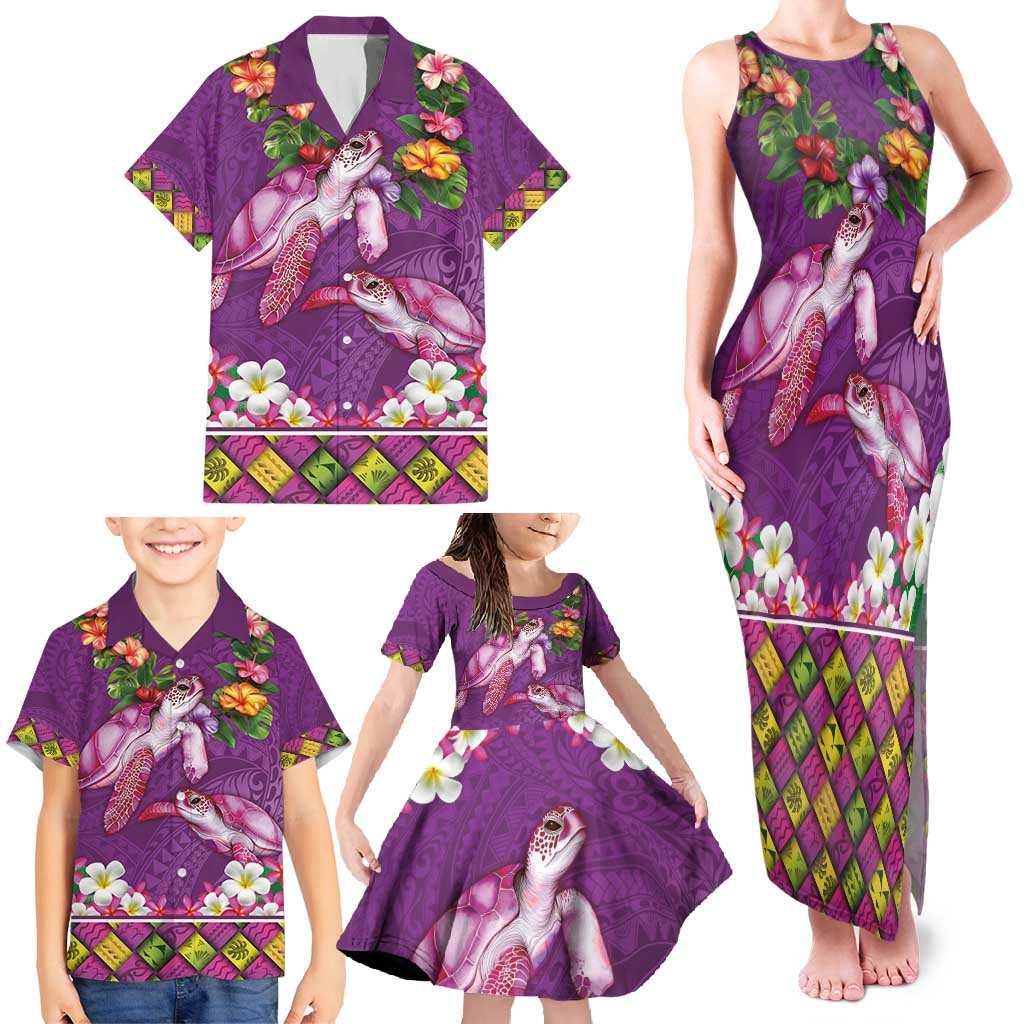 Hawaiian Lei Turtle and Plumeria Family Matching Tank Maxi Dress and Hawaiian Shirt Polynerian Art Tattoo-Mauve Color LT03 - Polynesian Pride