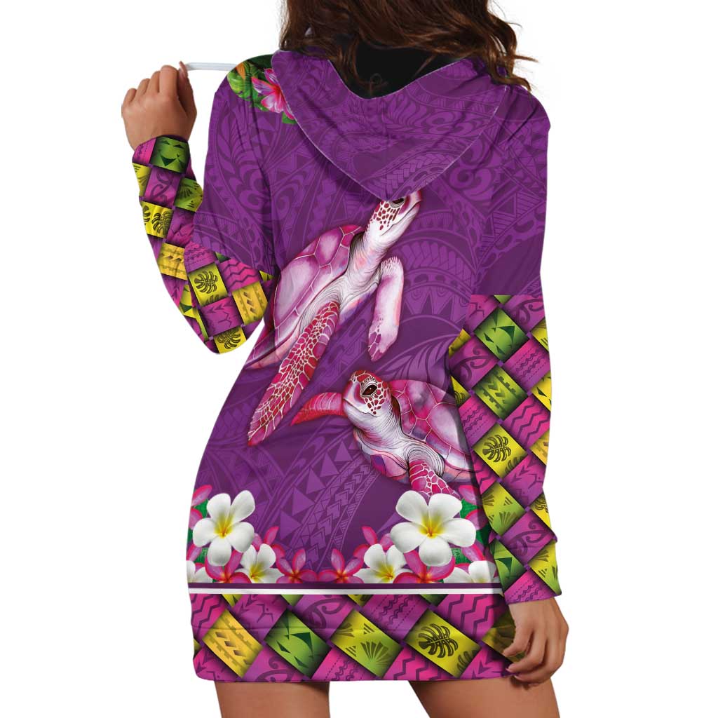 Hawaiian Lei Turtle and Plumeria Hoodie Dress Polynerian Art Tattoo-Mauve Color LT03 - Polynesian Pride