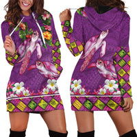 Hawaiian Lei Turtle and Plumeria Hoodie Dress Polynerian Art Tattoo-Mauve Color LT03 - Polynesian Pride