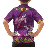 Hawaiian Lei Turtle and Plumeria Kid Hawaiian Shirt Polynerian Art Tattoo-Mauve Color LT03 - Polynesian Pride