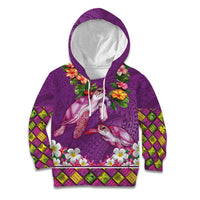 Hawaiian Lei Turtle and Plumeria Kid Hoodie Polynerian Art Tattoo-Mauve Color LT03 Hoodie Purple - Polynesian Pride