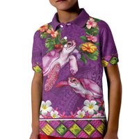 Hawaiian Lei Turtle and Plumeria Kid Polo Shirt Polynerian Art Tattoo-Mauve Color LT03 Kid Purple - Polynesian Pride