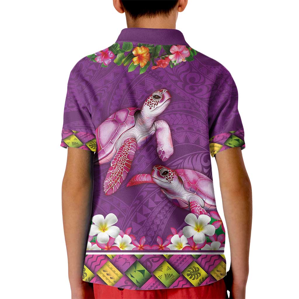 Hawaiian Lei Turtle and Plumeria Kid Polo Shirt Polynerian Art Tattoo-Mauve Color LT03 - Polynesian Pride