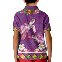 Hawaiian Lei Turtle and Plumeria Kid Polo Shirt Polynerian Art Tattoo-Mauve Color LT03 - Polynesian Pride