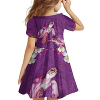 Hawaiian Lei Turtle and Plumeria Kid Short Sleeve Dress Polynerian Art Tattoo-Mauve Color LT03 - Polynesian Pride
