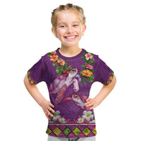 Hawaiian Lei Turtle and Plumeria Kid T Shirt Polynerian Art Tattoo-Mauve Color LT03 Purple - Polynesian Pride