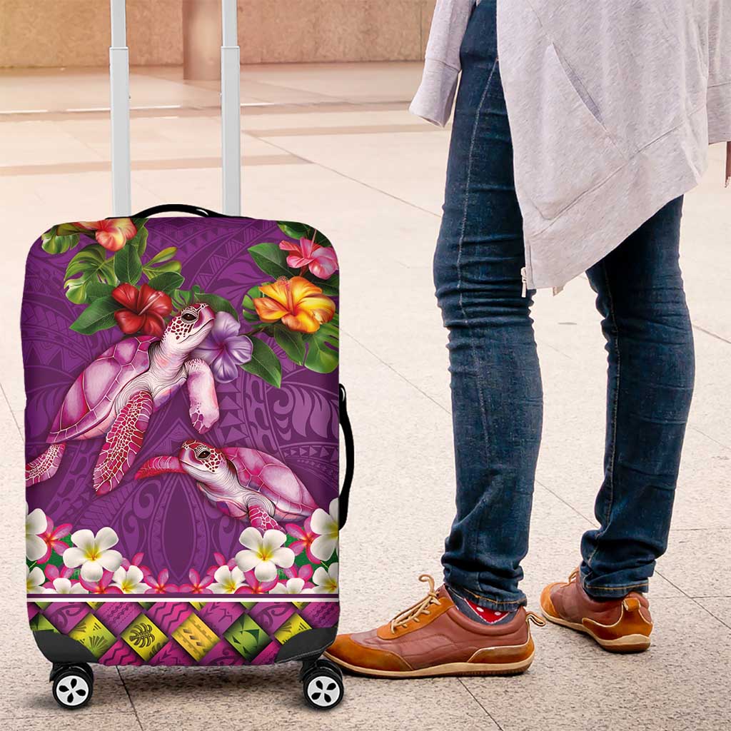 Hawaiian Lei Turtle and Plumeria Luggage Cover Polynerian Art Tattoo-Mauve Color LT03 Purple - Polynesian Pride