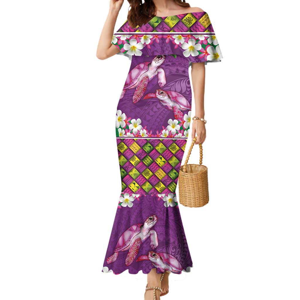Hawaiian Lei Turtle and Plumeria Mermaid Dress Polynerian Art Tattoo-Mauve Color LT03 Women Purple - Polynesian Pride