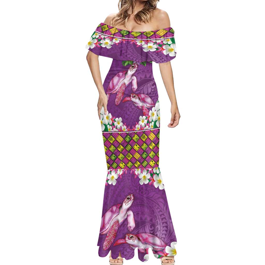 Hawaiian Lei Turtle and Plumeria Mermaid Dress Polynerian Art Tattoo-Mauve Color LT03 - Polynesian Pride