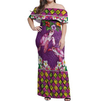 Hawaiian Lei Turtle and Plumeria Off Shoulder Maxi Dress Polynerian Art Tattoo-Mauve Color LT03 Women Purple - Polynesian Pride
