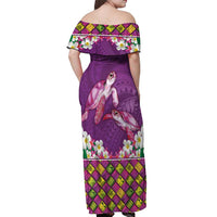 Hawaiian Lei Turtle and Plumeria Off Shoulder Maxi Dress Polynerian Art Tattoo-Mauve Color LT03 - Polynesian Pride