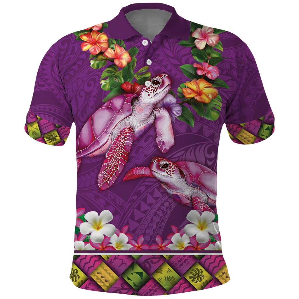 Hawaiian Lei Turtle and Plumeria Polo Shirt Polynerian Art Tattoo-Mauve Color LT03 Purple - Polynesian Pride