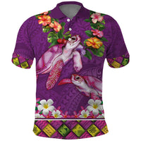 Hawaiian Lei Turtle and Plumeria Polo Shirt Polynerian Art Tattoo-Mauve Color LT03 Purple - Polynesian Pride