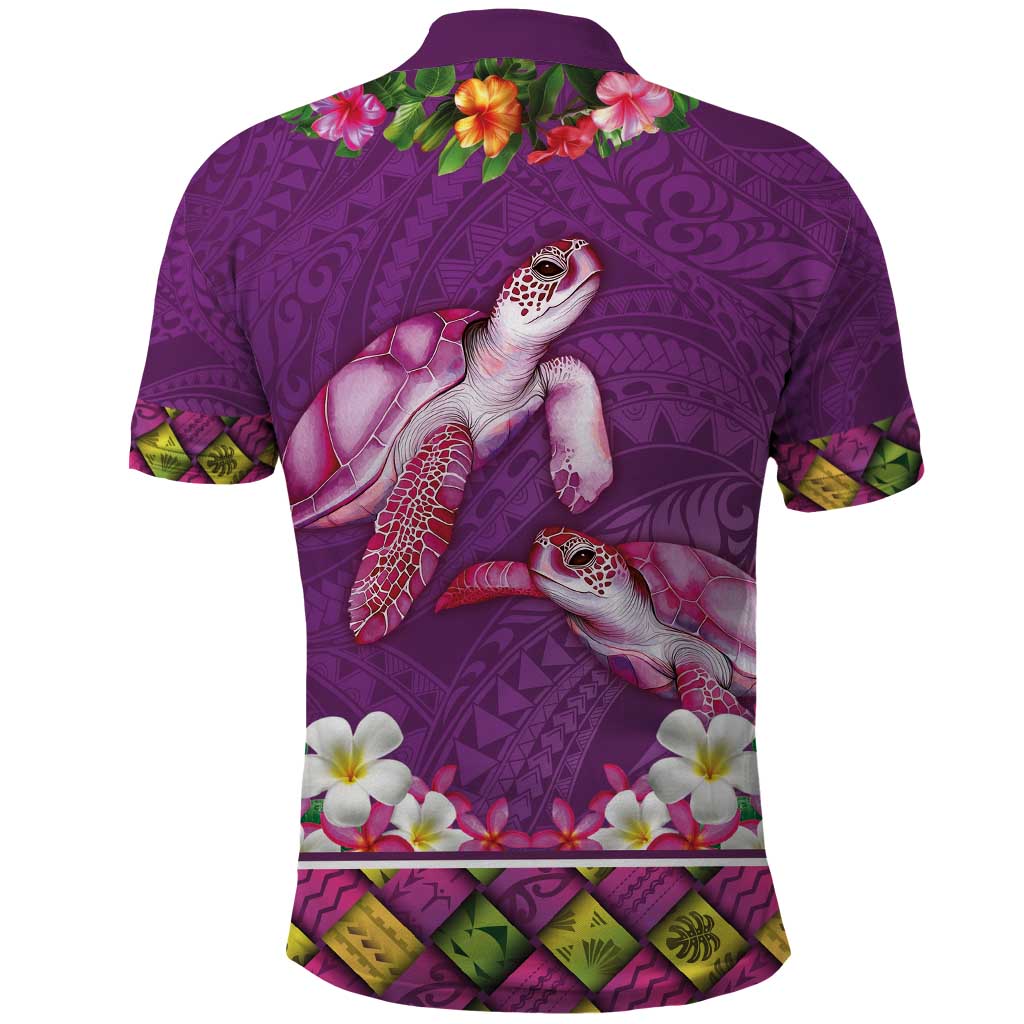 Hawaiian Lei Turtle and Plumeria Polo Shirt Polynerian Art Tattoo-Mauve Color LT03 - Polynesian Pride