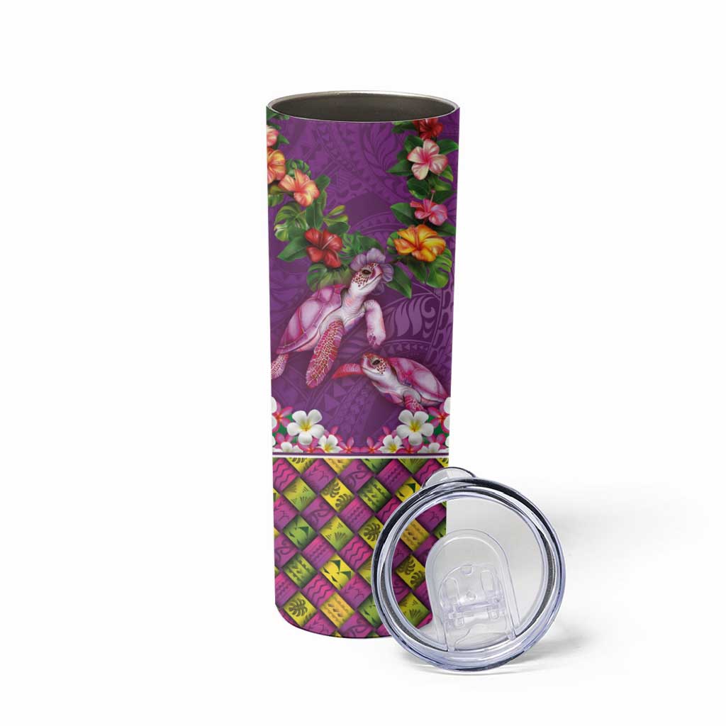 Hawaiian Lei Turtle and Plumeria Skinny Tumbler Polynerian Art Tattoo-Mauve Color LT03 - Polynesian Pride