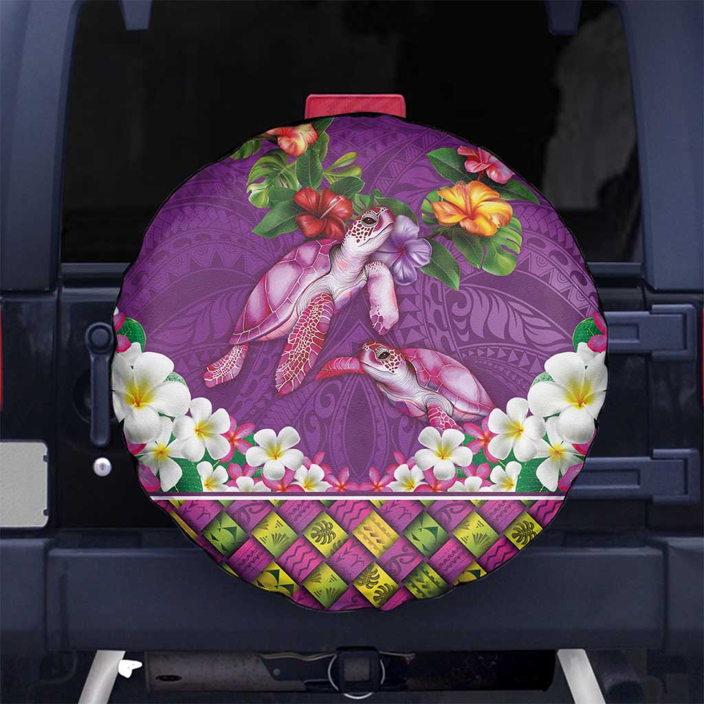 Hawaiian Lei Turtle and Plumeria Spare Tire Cover Polynerian Art Tattoo-Mauve Color LT03 No hole Purple - Polynesian Pride