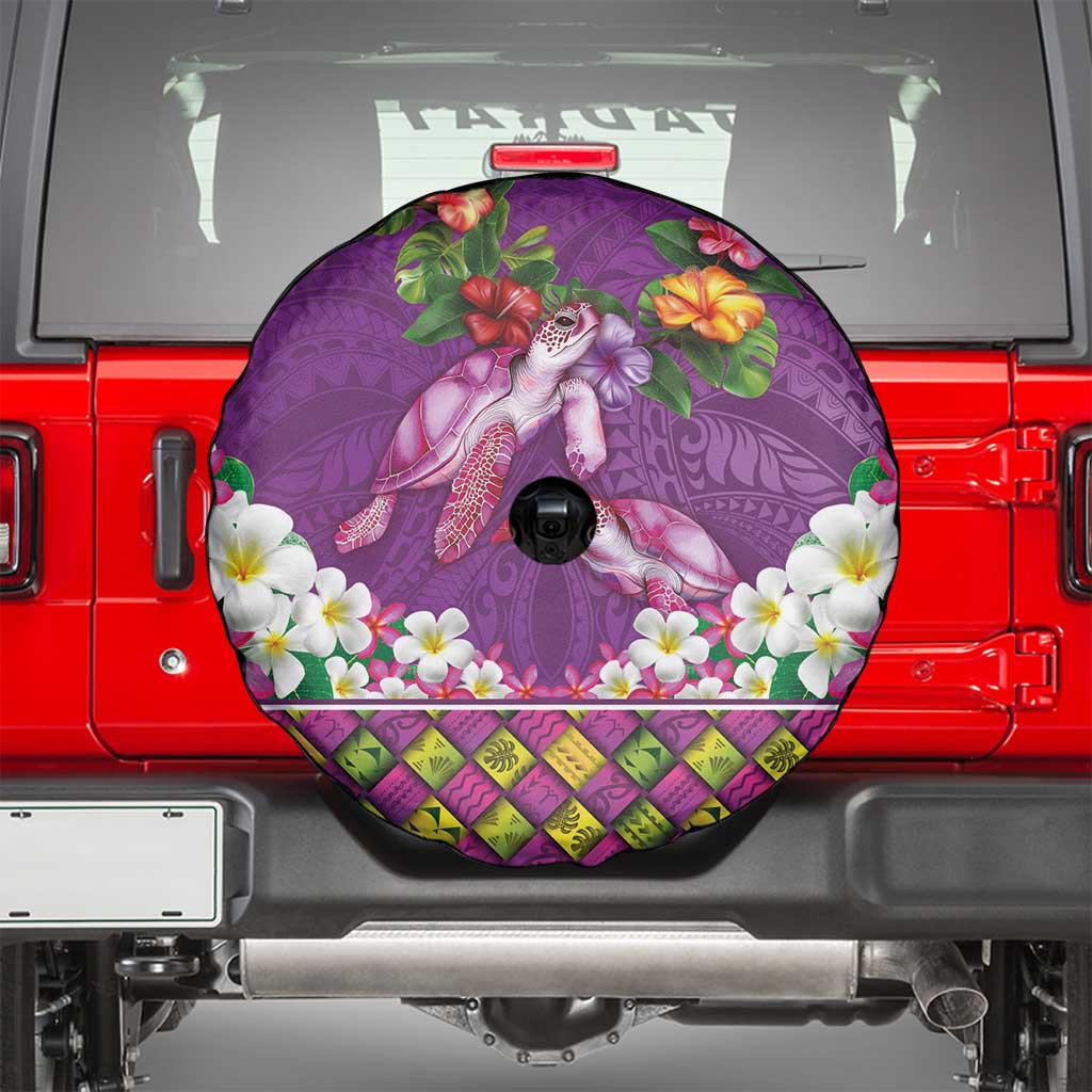 Hawaiian Lei Turtle and Plumeria Spare Tire Cover Polynerian Art Tattoo-Mauve Color LT03 - Polynesian Pride