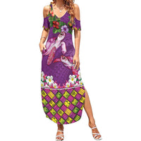Hawaiian Lei Turtle and Plumeria Summer Maxi Dress Polynerian Art Tattoo-Mauve Color LT03 Women Purple - Polynesian Pride