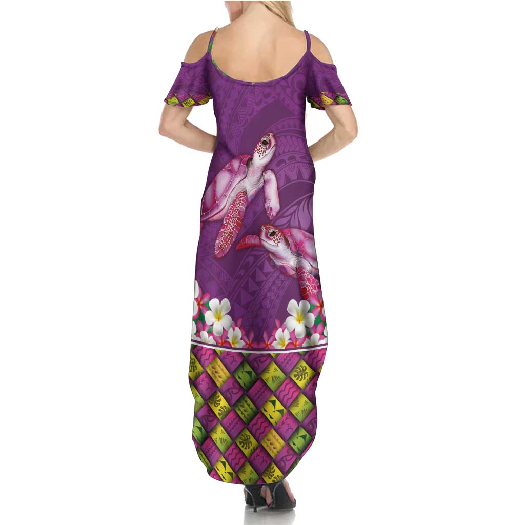 Hawaiian Lei Turtle and Plumeria Summer Maxi Dress Polynerian Art Tattoo-Mauve Color LT03 - Polynesian Pride
