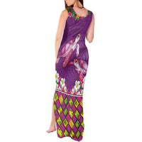 Hawaiian Lei Turtle and Plumeria Tank Maxi Dress Polynerian Art Tattoo-Mauve Color LT03 - Polynesian Pride