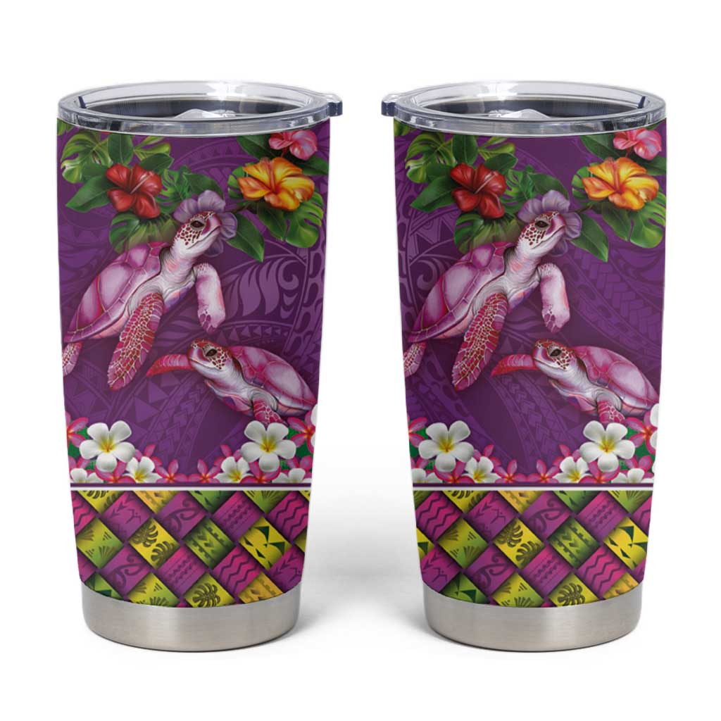 Hawaiian Lei Turtle and Plumeria Tumbler Cup Polynerian Art Tattoo-Mauve Color LT03 Purple - Polynesian Pride
