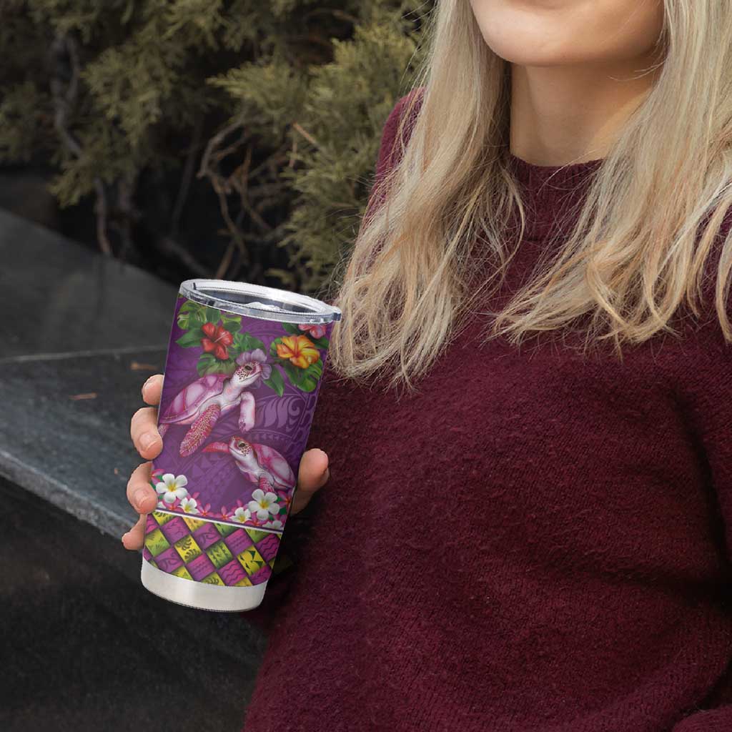 Hawaiian Lei Turtle and Plumeria Tumbler Cup Polynerian Art Tattoo-Mauve Color LT03 - Polynesian Pride