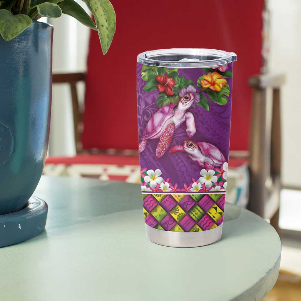 Hawaiian Lei Turtle and Plumeria Tumbler Cup Polynerian Art Tattoo-Mauve Color LT03 - Polynesian Pride
