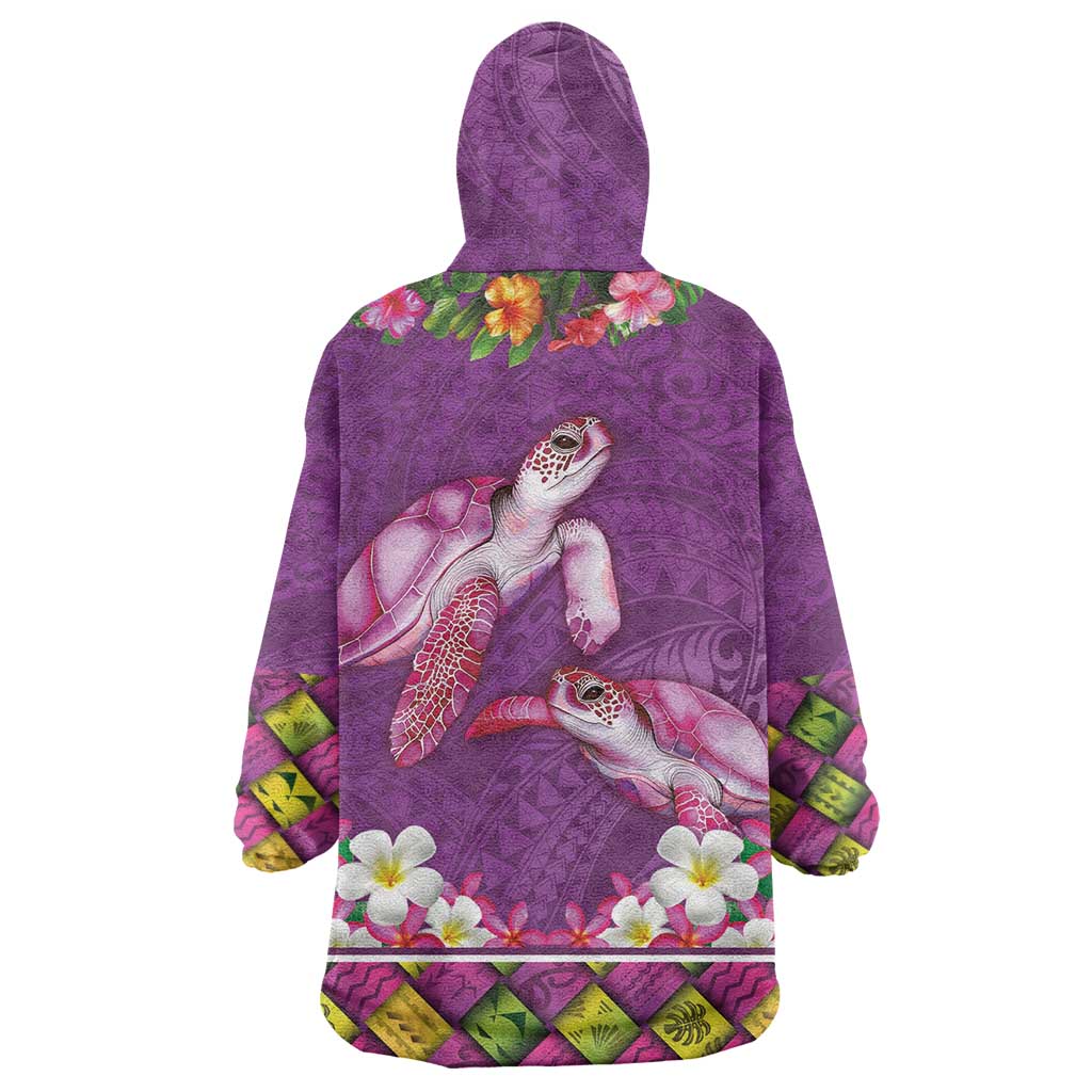 Hawaiian Lei Turtle and Plumeria Wearable Blanket Hoodie Polynerian Art Tattoo-Mauve Color LT03 - Polynesian Pride