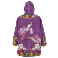 Hawaiian Lei Turtle and Plumeria Wearable Blanket Hoodie Polynerian Art Tattoo-Mauve Color LT03 - Polynesian Pride