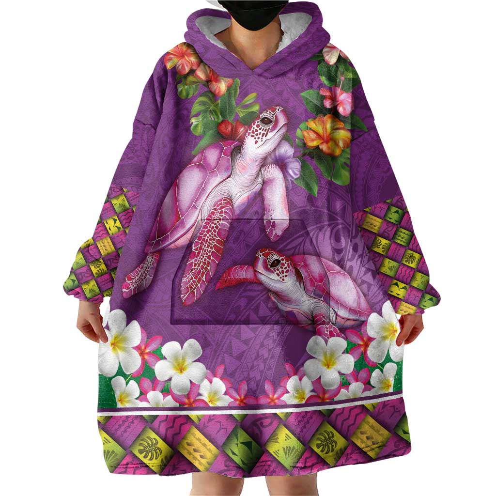 Hawaiian Lei Turtle and Plumeria Wearable Blanket Hoodie Polynerian Art Tattoo-Mauve Color LT03 - Polynesian Pride