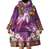 Hawaiian Lei Turtle and Plumeria Wearable Blanket Hoodie Polynerian Art Tattoo-Mauve Color LT03 - Polynesian Pride