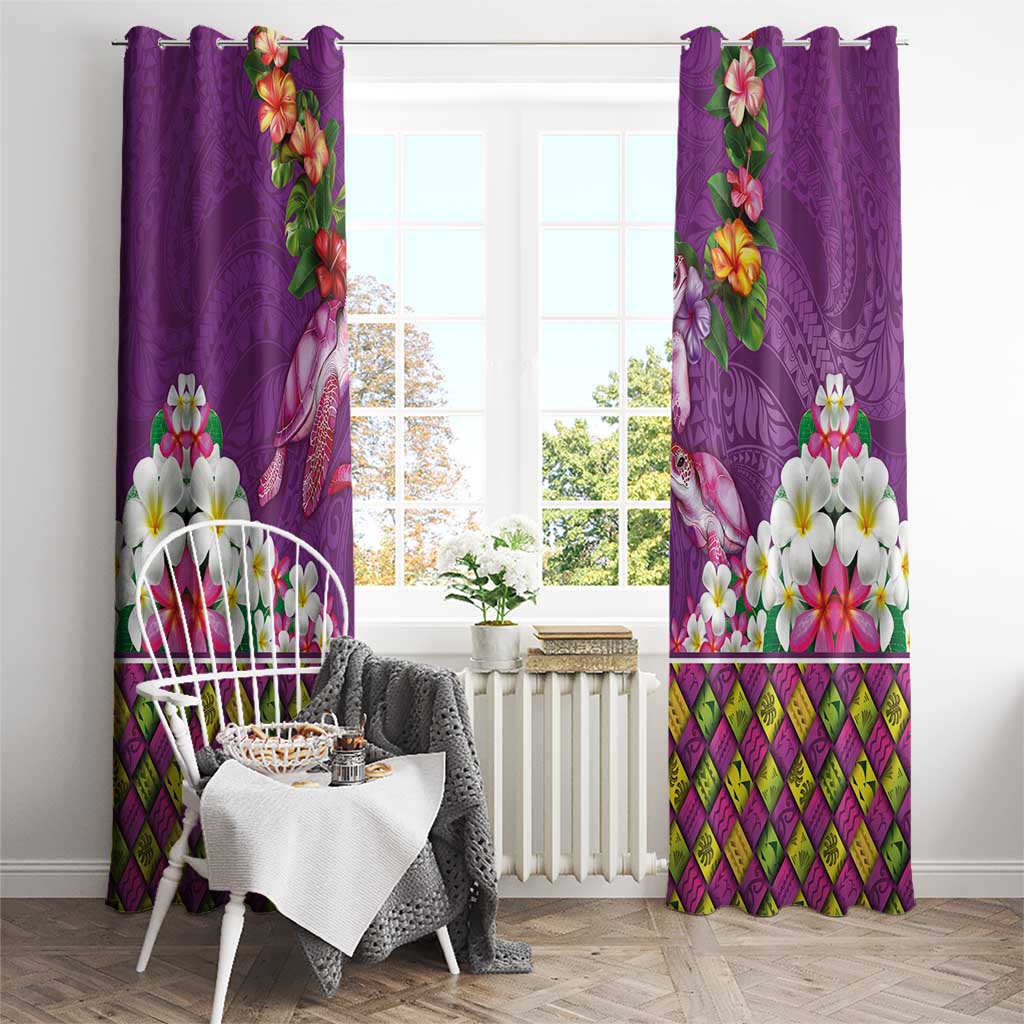 Hawaiian Lei Turtle and Plumeria Window Curtain Polynerian Art Tattoo-Mauve Color