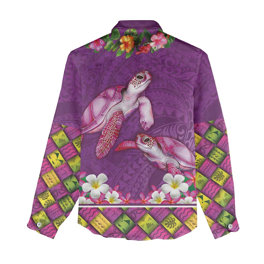 Hawaiian Lei Turtle and Plumeria Women Casual Shirt Polynerian Art Tattoo-Mauve Color LT03 - Polynesian Pride