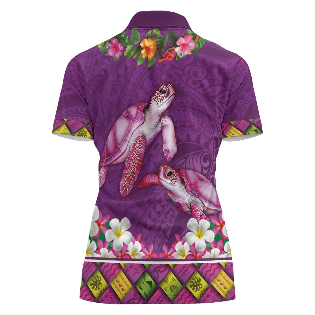 Hawaiian Lei Turtle and Plumeria Women Polo Shirt Polynerian Art Tattoo-Mauve Color LT03 - Polynesian Pride