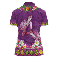 Hawaiian Lei Turtle and Plumeria Women Polo Shirt Polynerian Art Tattoo-Mauve Color LT03 - Polynesian Pride